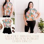 Lovely Melody 2.9 Crochet Trim Flutter Sleeve Blouse In Bight Daisy Disco