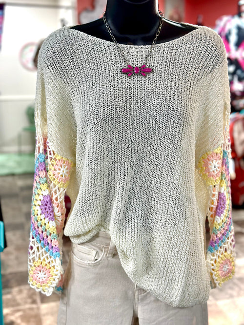 Shop Envi Me Tops and Tunics The El Sonora Granny Crochet Sleeve Top