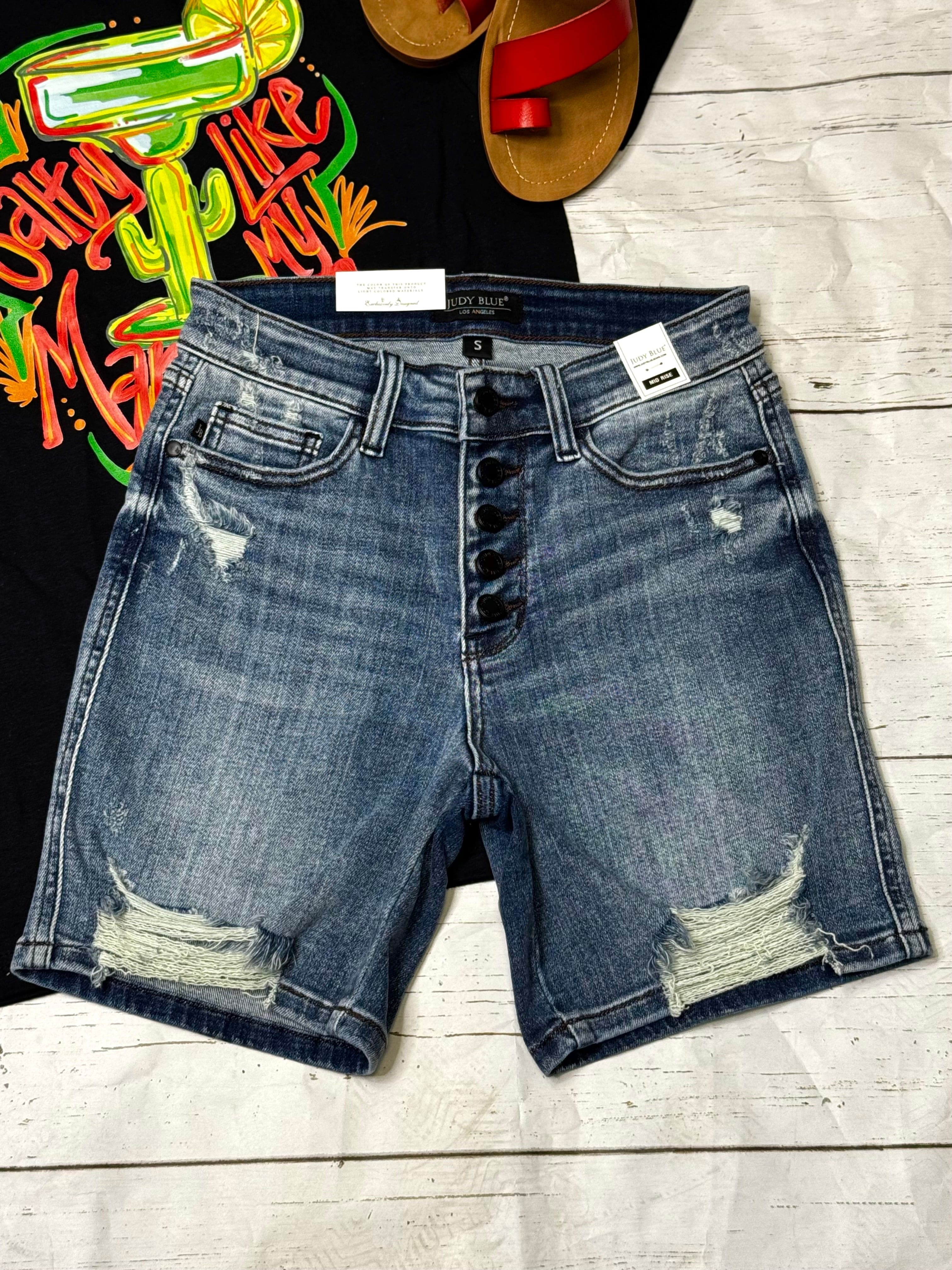 Babyhug Denim Mid Thigh Shorts With Belt - Blue main image 1
