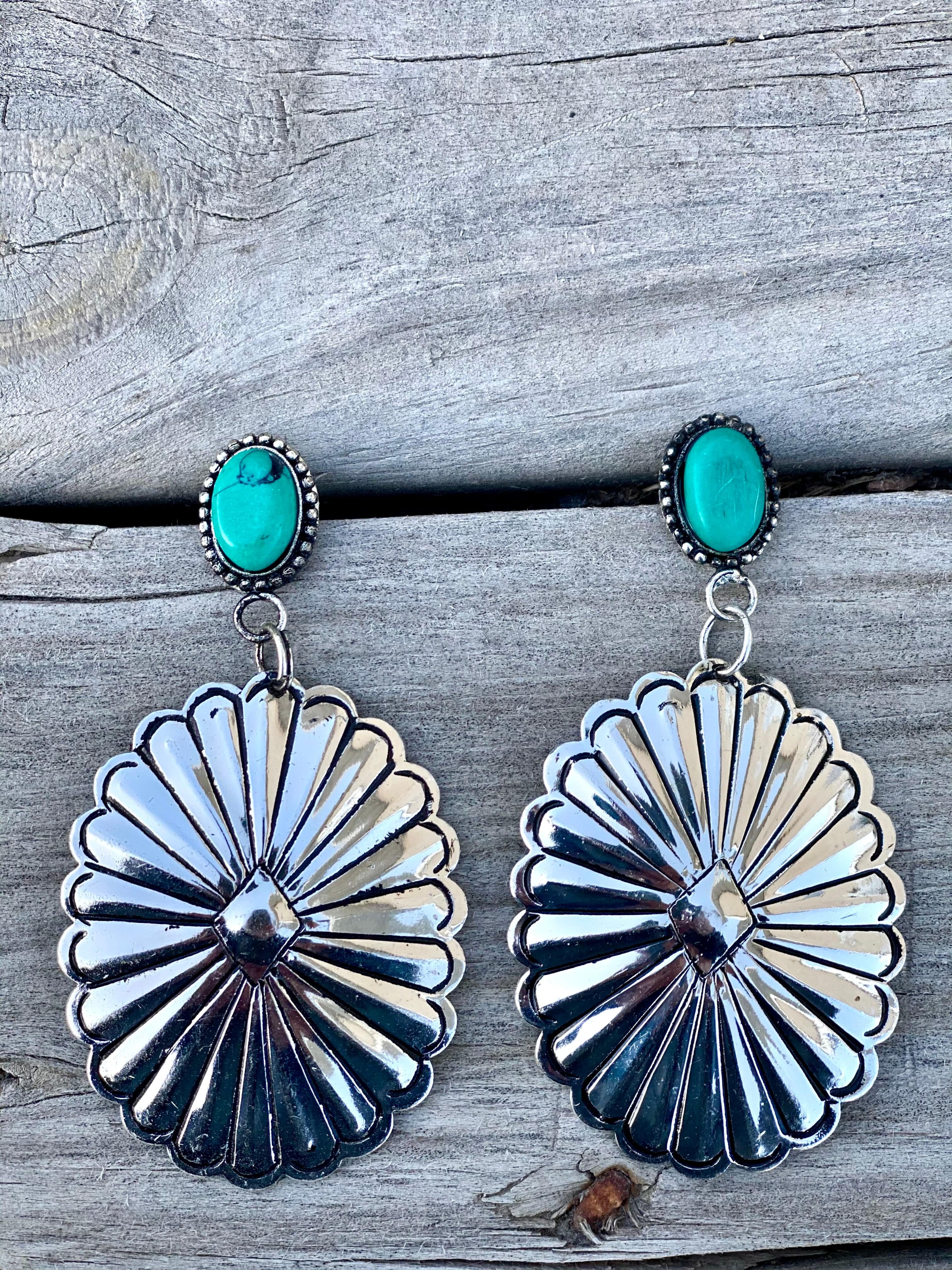The Southwest Silver Turquoise Concho Earrings Shop Envi Me