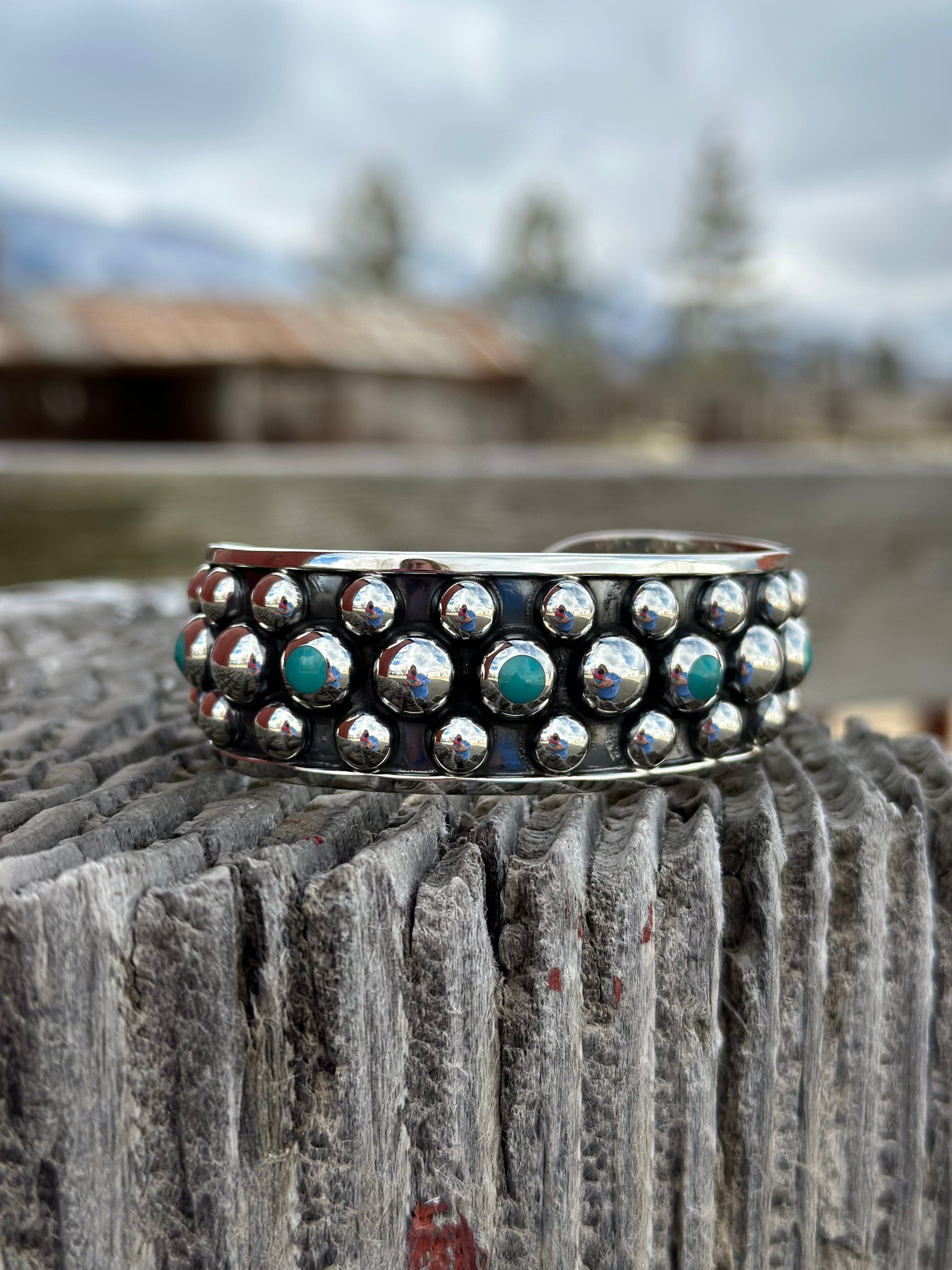 The Spearfish Sterling Silver Real Turquoise Southwest Cuff