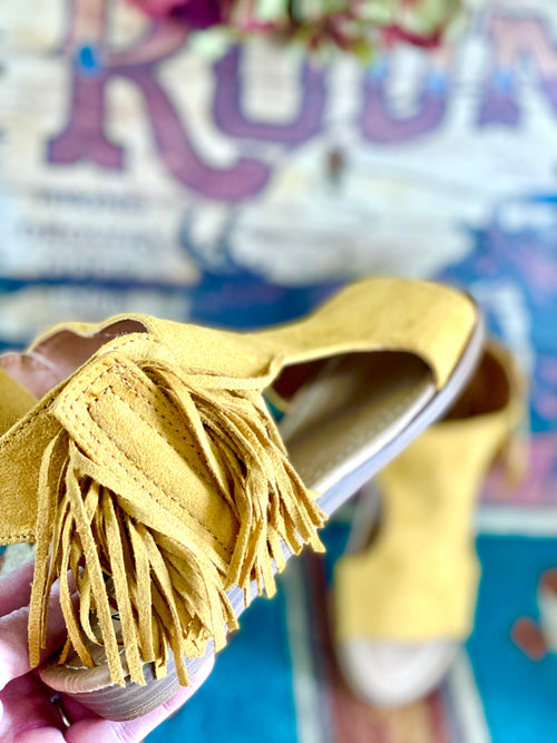Not Rated Footwear The Trinidad Mustard Fringe Sandal