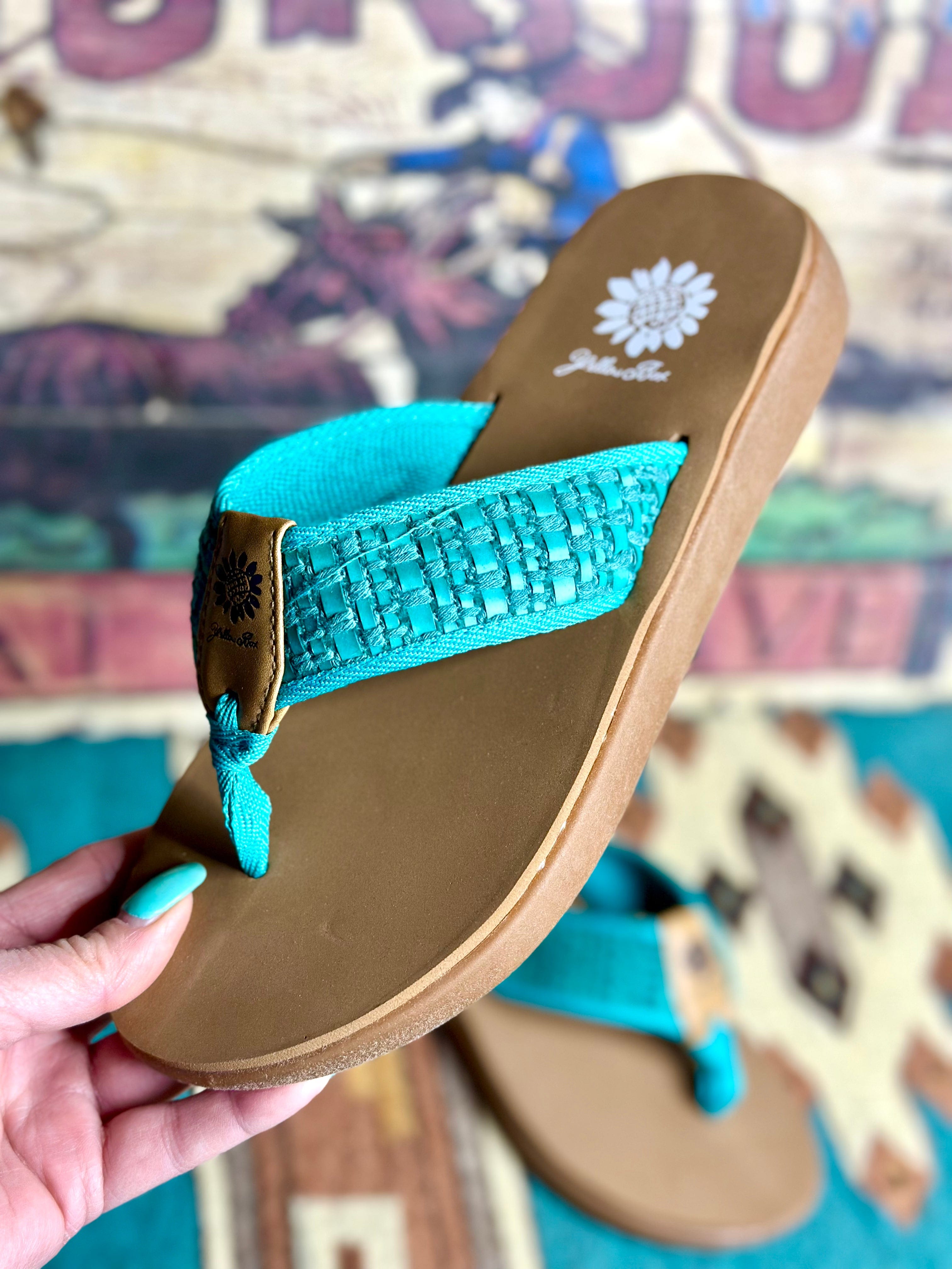 Yellow box 2025 turquoise flip flops