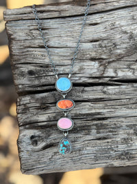 The Sterling Silver, Turquoise, Pink Conch & Spiney with Turquoise Lariat NA Made Necklace One Only