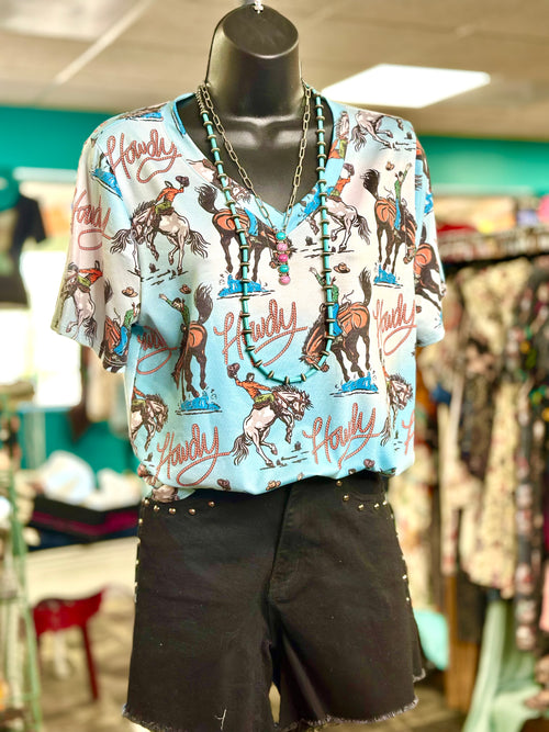 The Summer Rodeo Howdy V Neck Top
