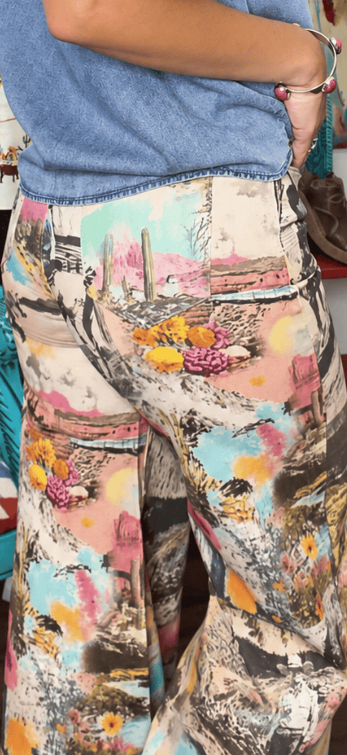 West of Cowgirl Ranch Print Wide Leg Pants
