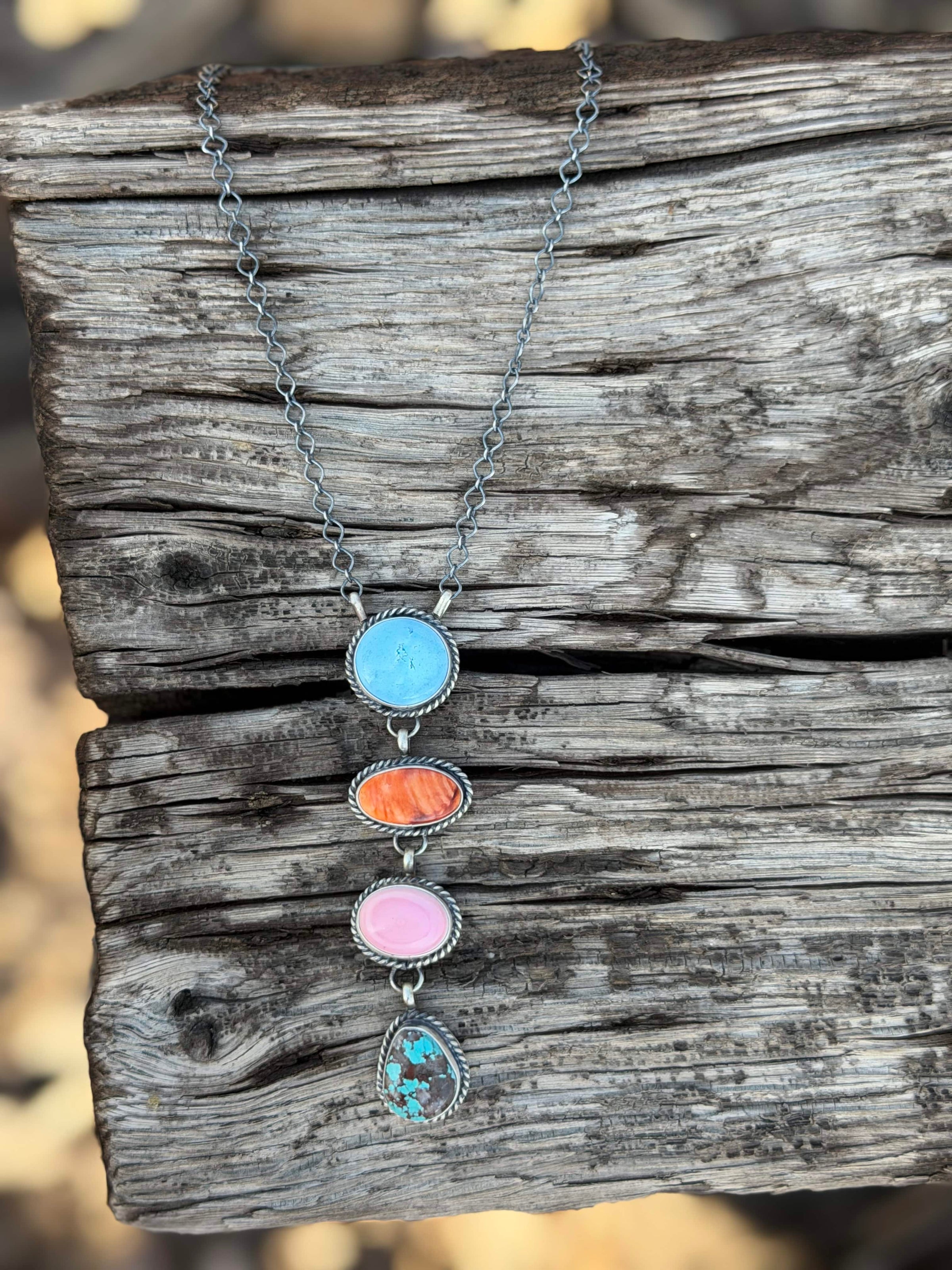 The Sterling Silver, Turquoise, Pink Conch & Spiney with Turquoise Lariat NA Made Necklace One Only