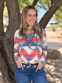 The Autumn in Austin V Neck Aztec Waffle Top