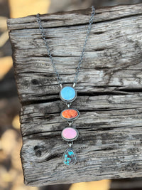 The Sterling Silver, Turquoise, Pink Conch & Spiney with Turquoise Lariat NA Made Necklace One Only
