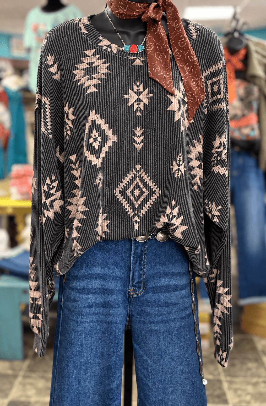 Shop Envi Me Tops and Tunics After Sundown Aztec Corded Top