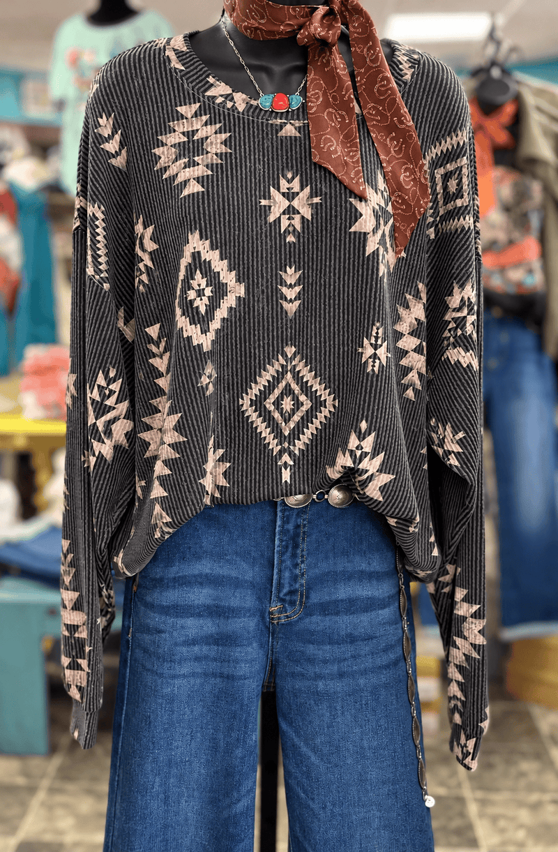 Shop Envi Me Tops and Tunics After Sundown Aztec Corded Top