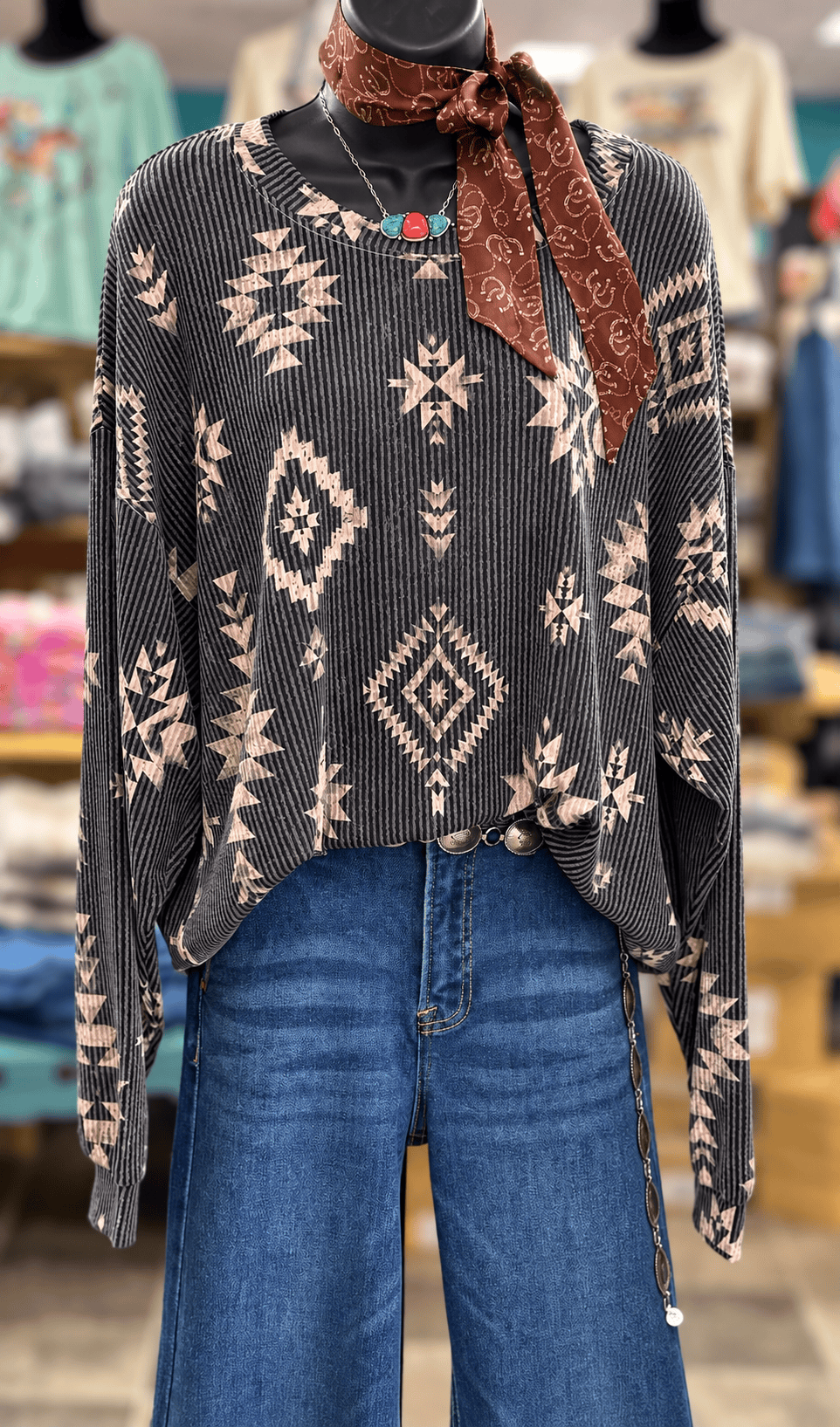 Shop Envi Me Tops and Tunics After Sundown Aztec Corded Top