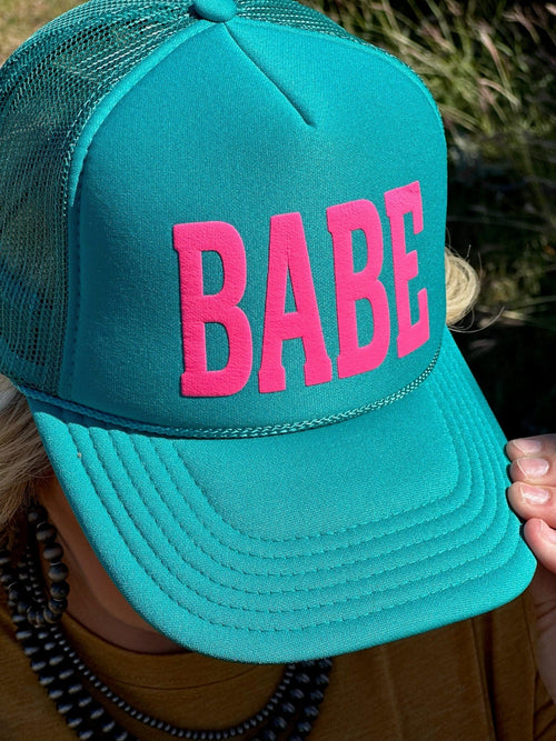 Texas True Threads Hats One Size Fits All / Turquoise Trucker Cap Babe in Pink Puff on Turquoise Trucker Cap