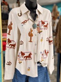 Shop Envi Me Tops Back To The Ranch Embroidered Button Up Top