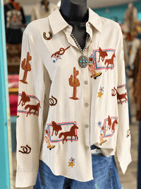 Shop Envi Me Tops Back To The Ranch Embroidered Button Up Top