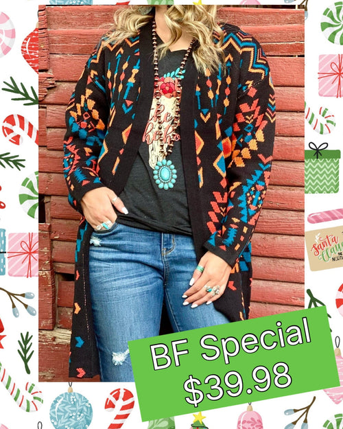 Shop Envi Me Cardigans and Kimonos ** BF Special The Black Annie Oakley Aztec Long Sweater Small Only