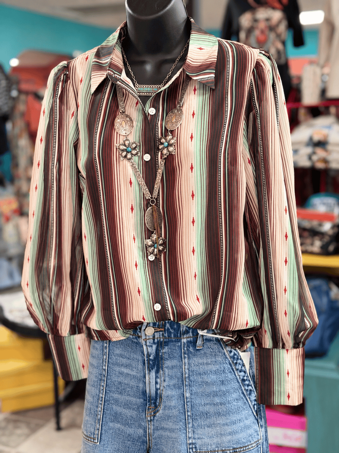 Shop Envi Me tops Bring On Fall Chiffon Button Up Top