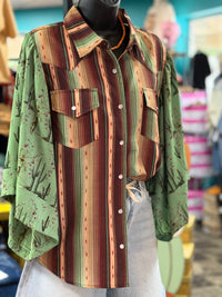 Shop Envi Me It's T-shirt Kinda Day Cactus Life Retro Double Take Western Striped Flutter Sleeve Top