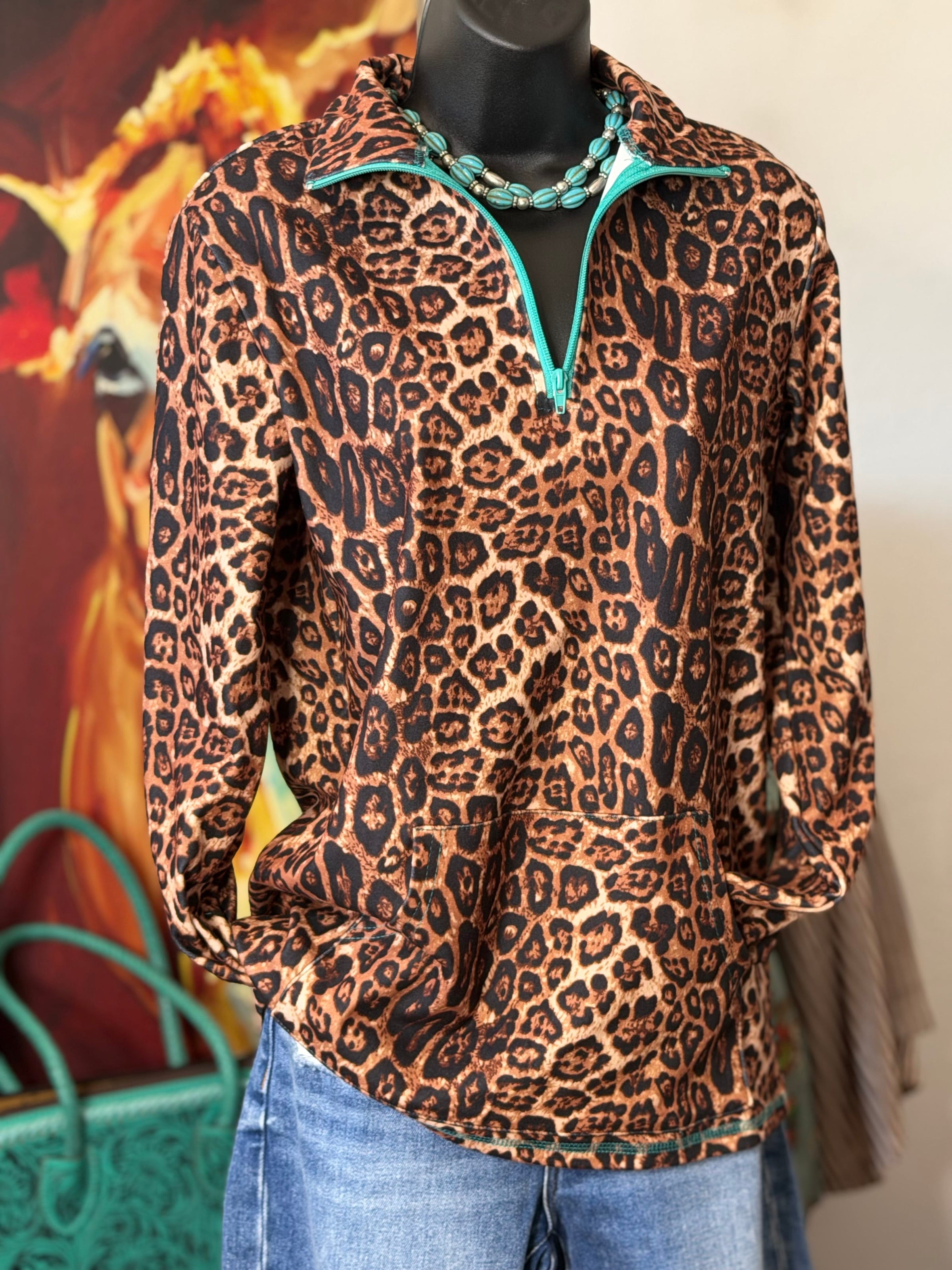 Shop Envi Me Tops and Tunics Cheetah On The Plains Quarter Zip Aztec Pullover