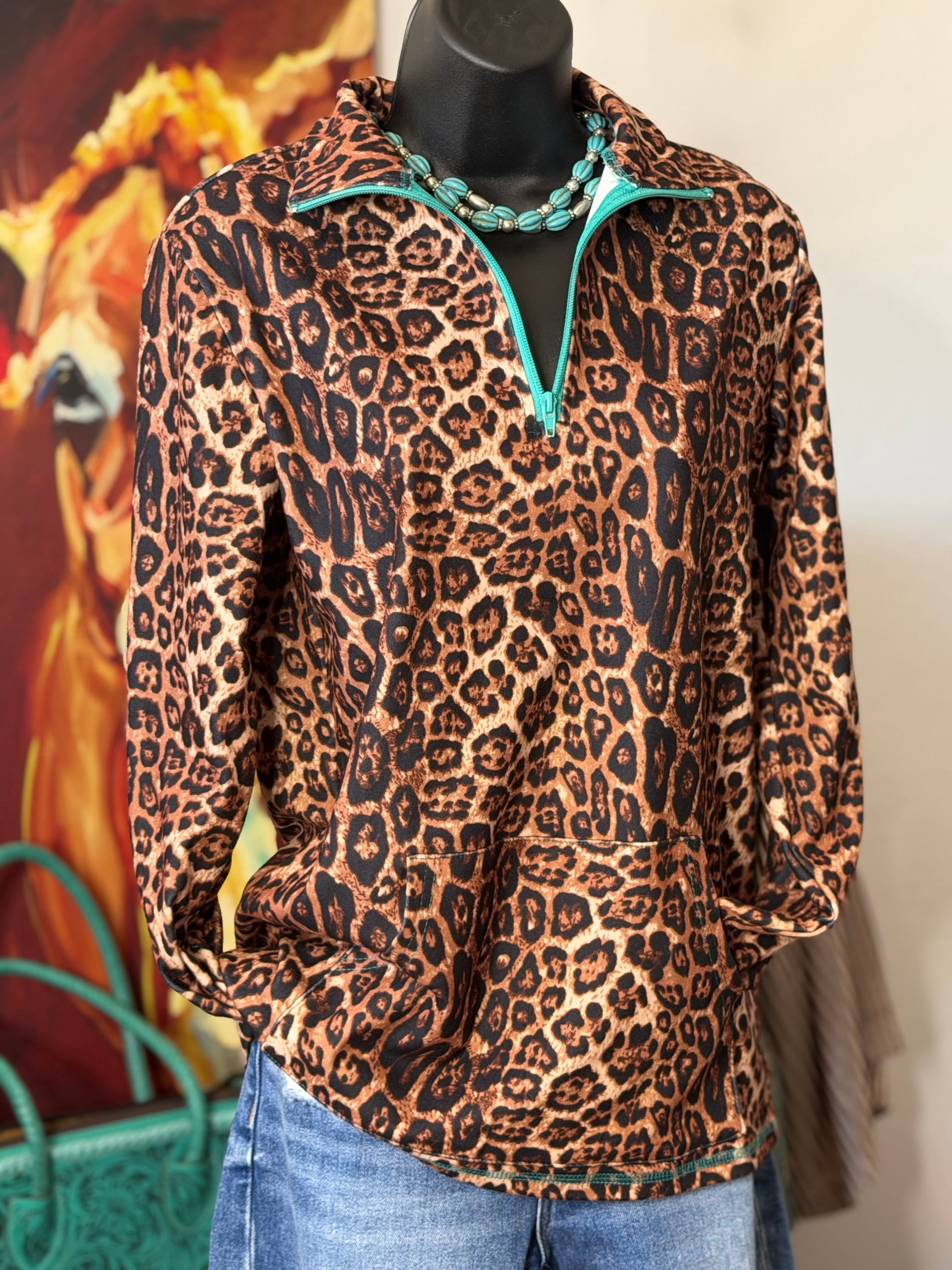Shop Envi Me Tops and Tunics Cheetah On The Plains Quarter Zip Aztec Pullover