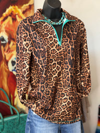 Shop Envi Me Tops and Tunics Cheetah On The Plains Quarter Zip Aztec Pullover