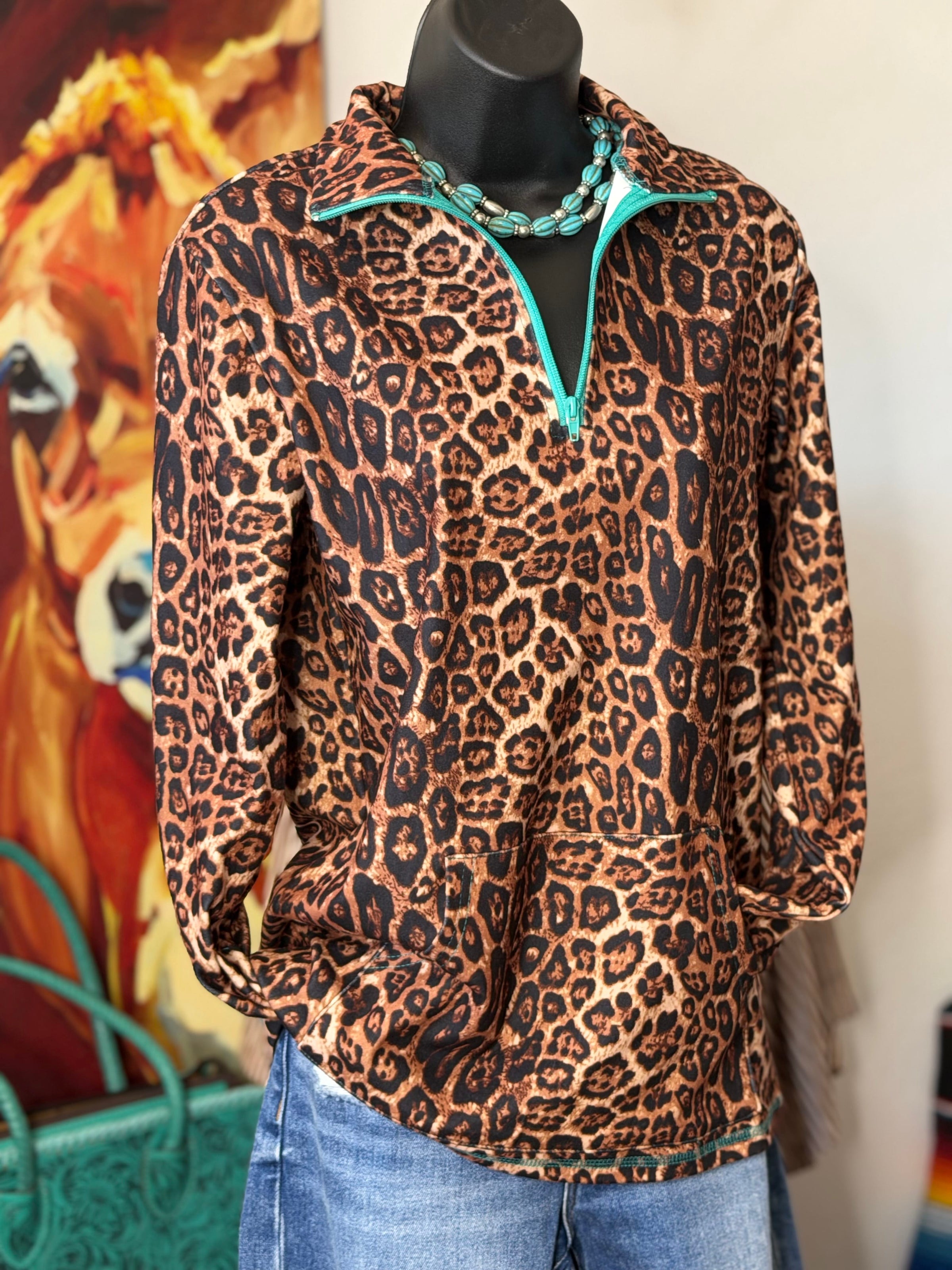 Shop Envi Me Tops and Tunics Cheetah On The Plains Quarter Zip Aztec Pullover