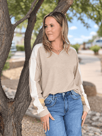 Shop Envi Me Tops and Tunics Cream Autumn Color Block Sleeve Waffle Top