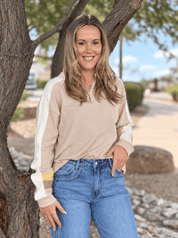 Shop Envi Me Tops and Tunics Cream Autumn Color Block Sleeve Waffle Top