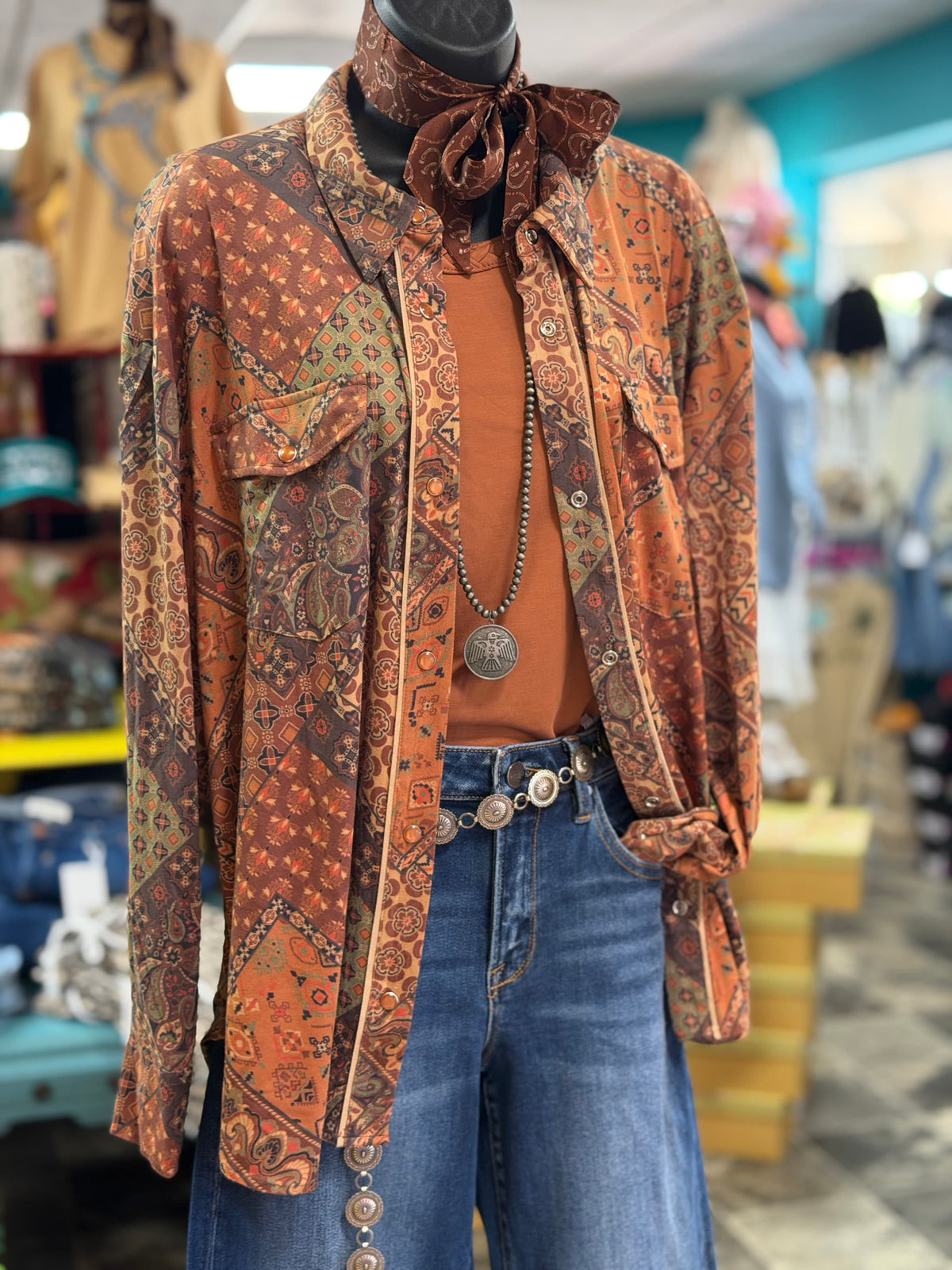Shop Envi Me tops Desert Mosaic Paisley Bandana Button Up Top
