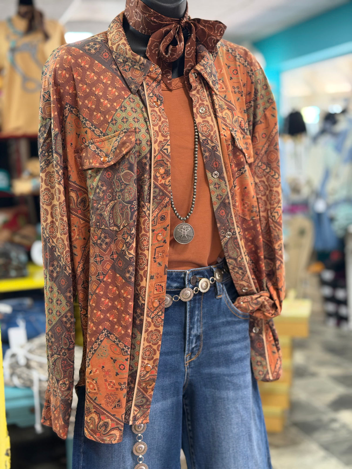 Shop Envi Me tops Desert Mosaic Paisley Bandana Button Up Top