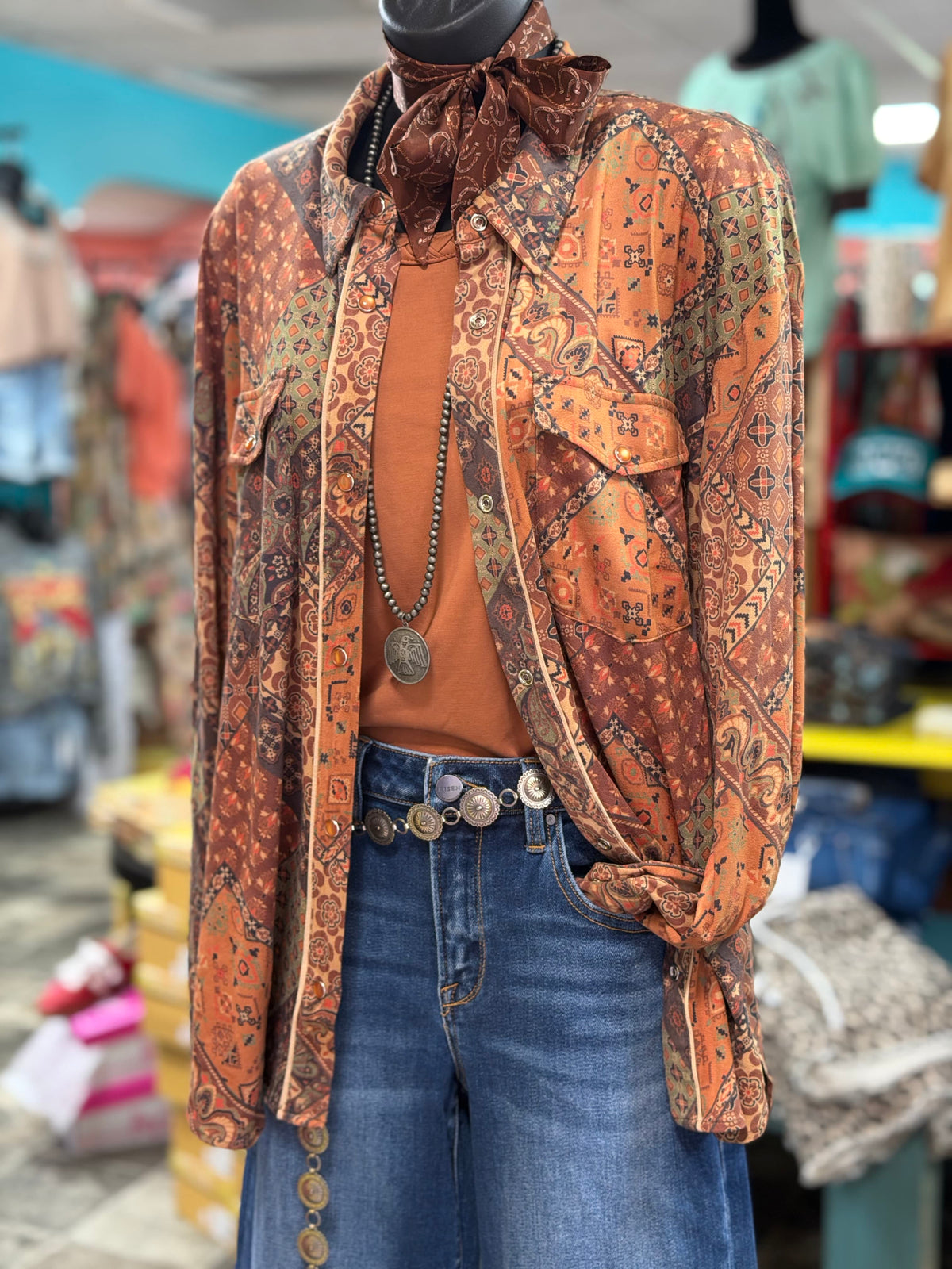 Shop Envi Me tops Desert Mosaic Paisley Bandana Button Up Top