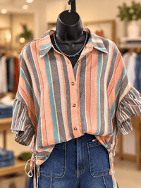 Shop Envi Me Tops and Tunics Desert Sunset Striped Ruffle Sleeve Top