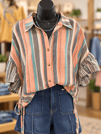 Shop Envi Me Tops and Tunics Desert Sunset Striped Ruffle Sleeve Top