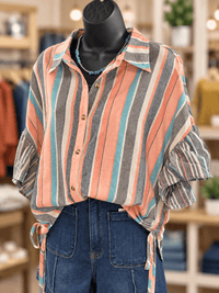 Shop Envi Me Tops and Tunics Desert Sunset Striped Ruffle Sleeve Top