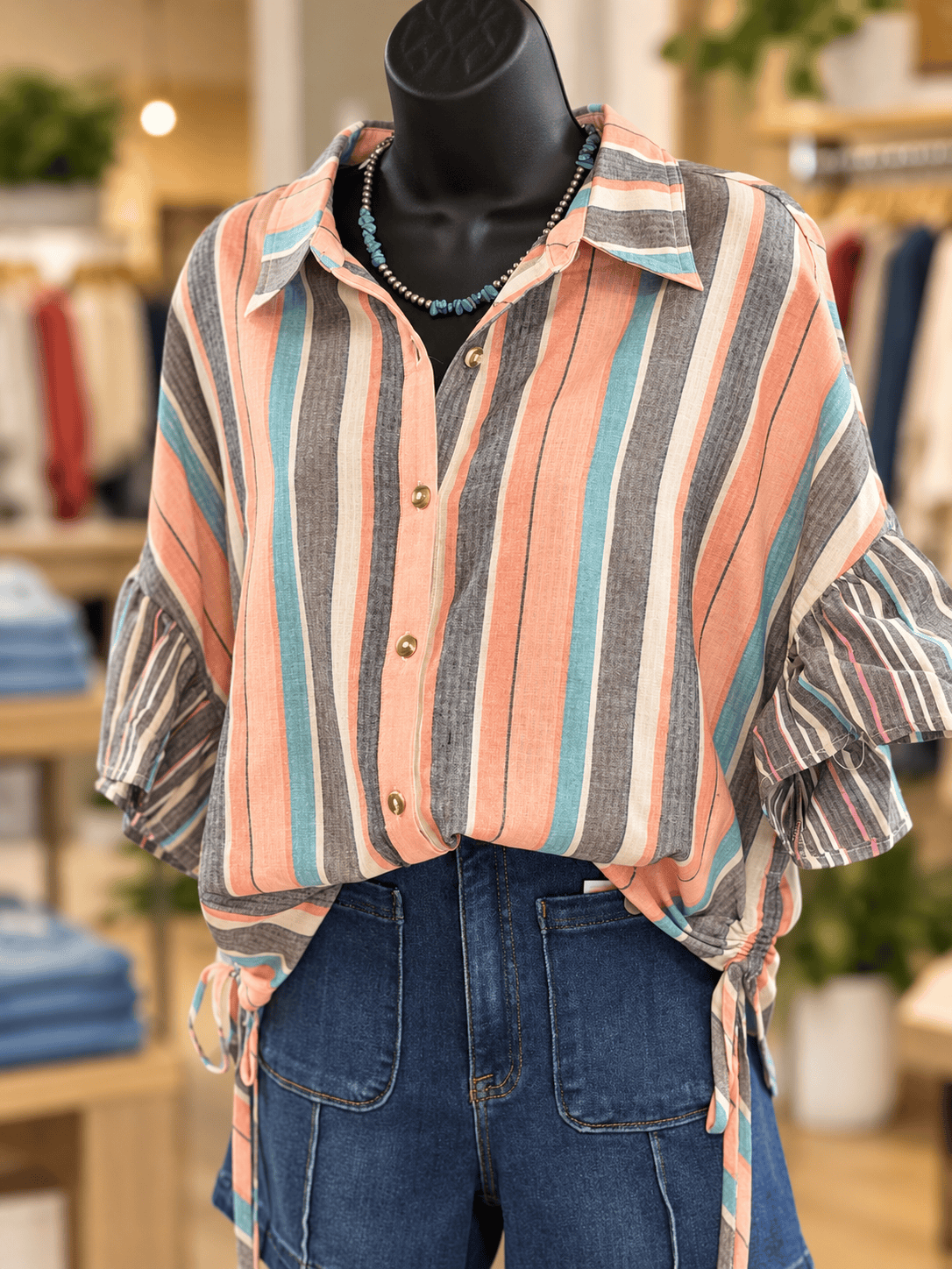 Shop Envi Me Tops and Tunics Desert Sunset Striped Ruffle Sleeve Top