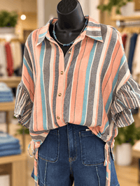 Shop Envi Me Tops and Tunics Desert Sunset Striped Ruffle Sleeve Top
