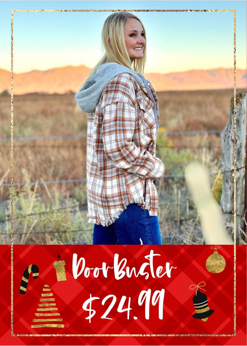 Shop Envi Me Cardigans and Kimonos DoorBuster The Fall Pensacola Plaid Hoodie Shacket