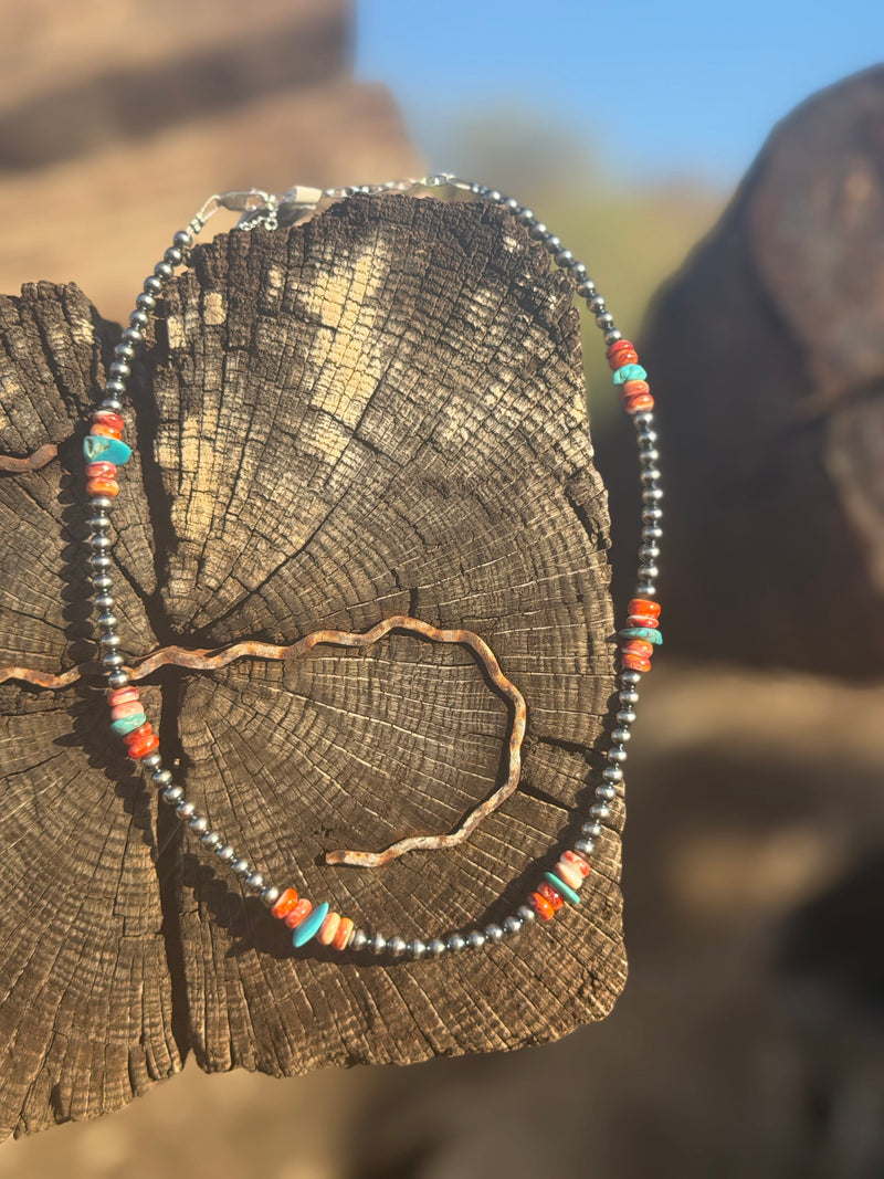 Shop Envi Me Necklaces 14” Fall In the Southwest Silver Pearl & Stone Necklace
