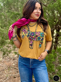 Shop Envi Me It's T-shirt Kinda Day Floral Donkeys In The Fall Mustard Tee