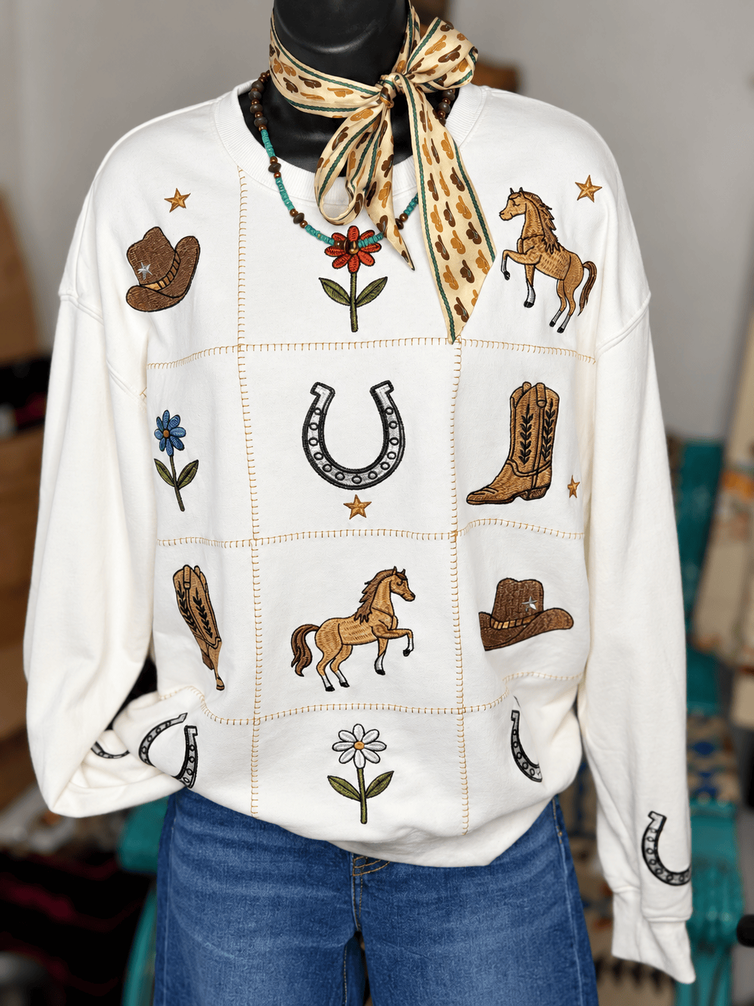 Shop Envi Me Tops and Tunics Happy Trails Embroidered Western Pullover