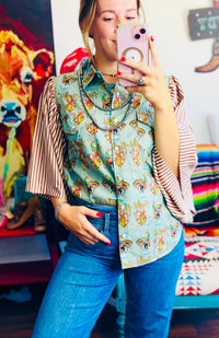 Shop Envi Me It's T-shirt Kinda Day Howdy Cowgirl Retro Western Striped Flutter Sleeve Top