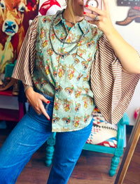 Shop Envi Me It's T-shirt Kinda Day Howdy Cowgirl Retro Western Striped Flutter Sleeve Top