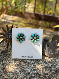 Shop Envi Me Earrings Silver New Sterling Silver & Kingman Turquoise Flower Cluster Stud Earring