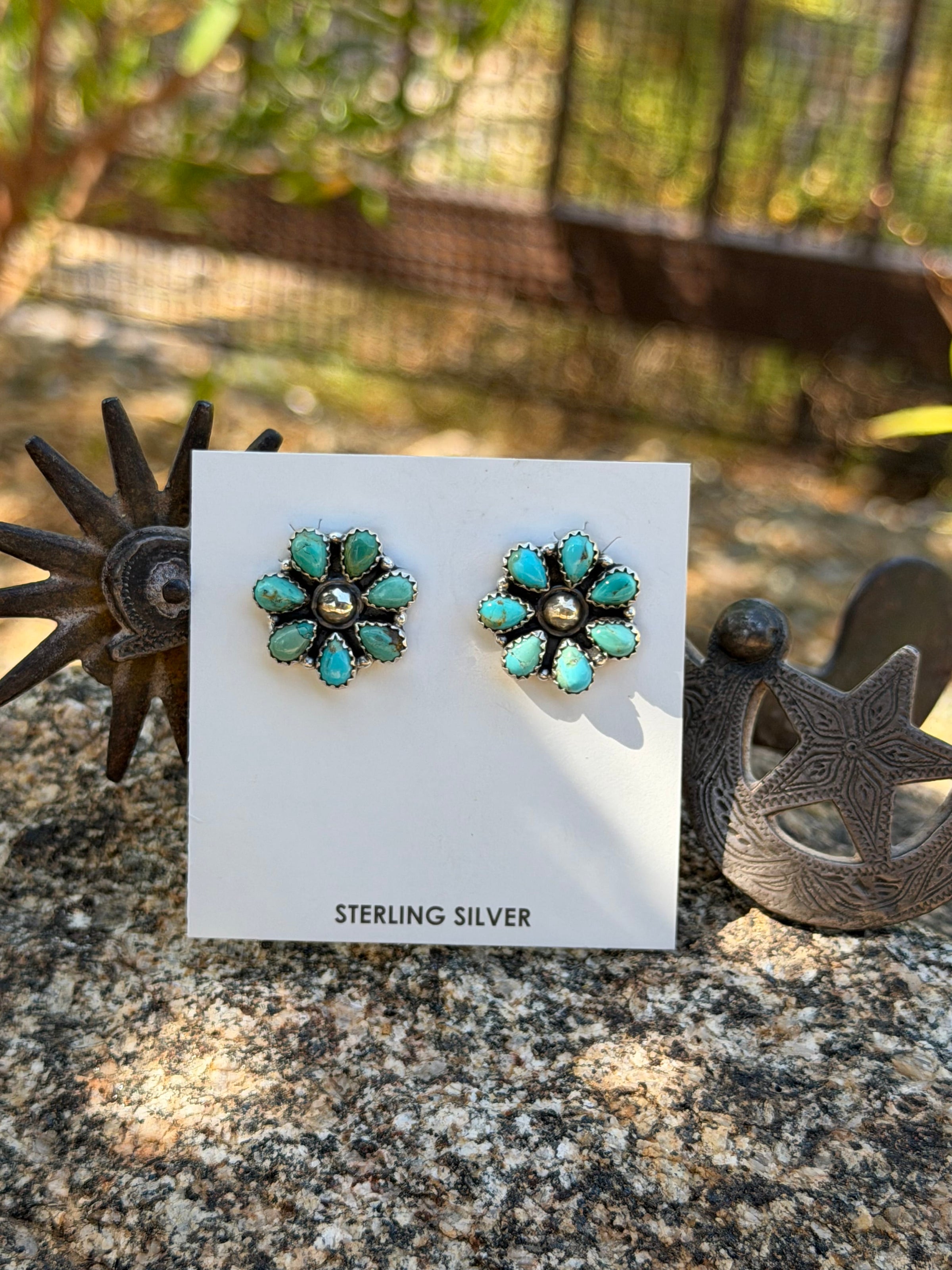 Shop Envi Me Earrings Silver New Sterling Silver & Kingman Turquoise Flower Cluster Stud Earring