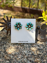 Shop Envi Me Earrings Silver New Sterling Silver & Kingman Turquoise Flower Cluster Stud Earring