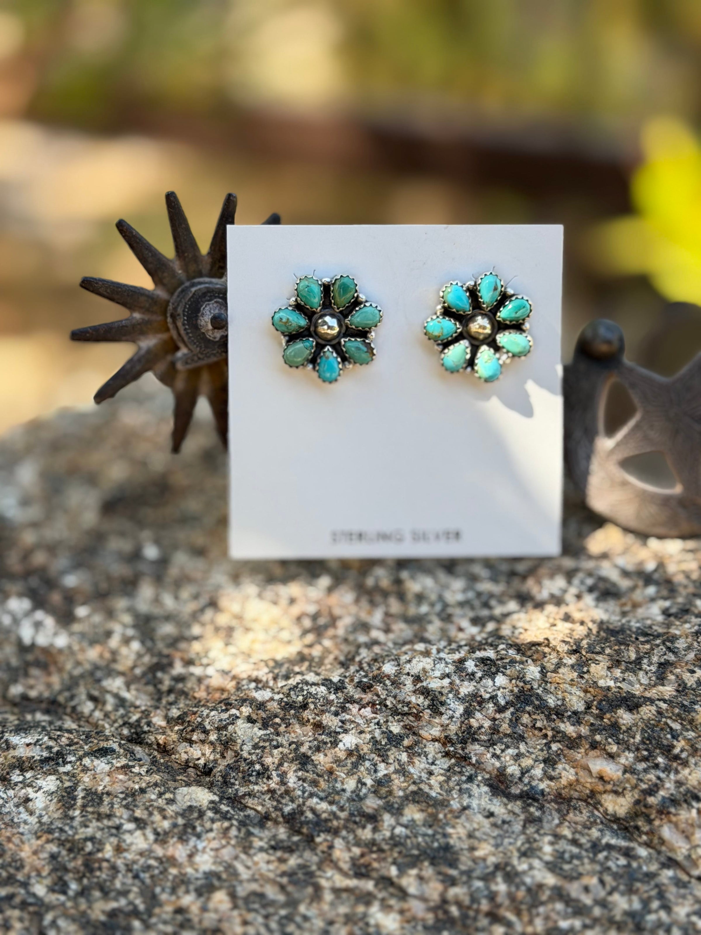 Shop Envi Me Earrings Silver New Sterling Silver & Kingman Turquoise Flower Cluster Stud Earring