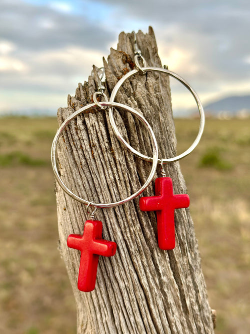 Shop Envi Me Earrings Our Southwestern Style Coral Cross Earrings