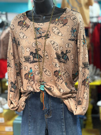 Shop Envi Me Tops and Tunics Paisley Cowboy On The Plains Pullover Top