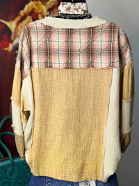 Shop Envi Me Tops and Tunics Patchwork & Plaid In The Fall Mustard Pullover Top