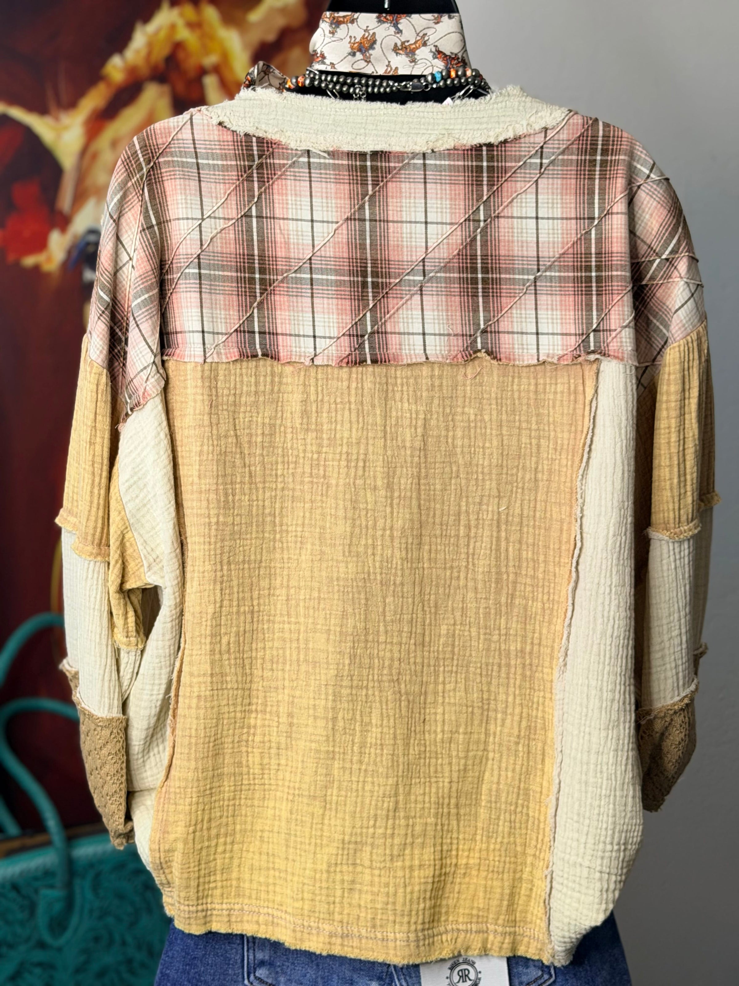 Shop Envi Me Tops and Tunics Patchwork & Plaid In The Fall Mustard Pullover Top